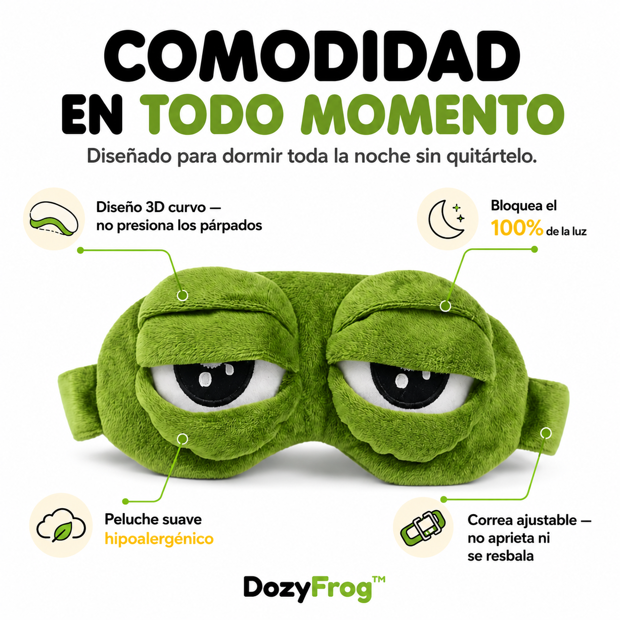 Antifaz de Rana Divertido con Ojos Interactivos para Dormir Mejor